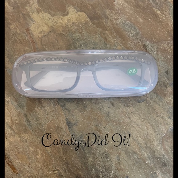 Gray Bling Reader Glasses 2.75 With Glasses Case - Picture 4 of 10